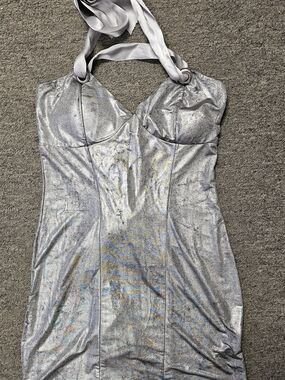 Silver Halter Mini Dress